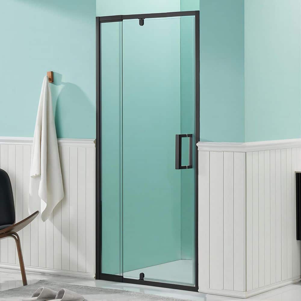 Matte Black Framed Pivot Shower Door with Clear Glass