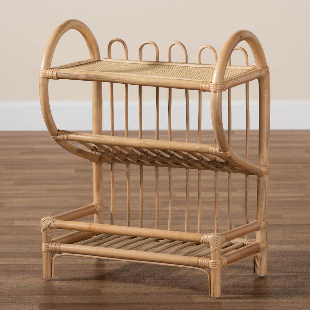 Natural Brown Rattan 2-Tier Display Shelf