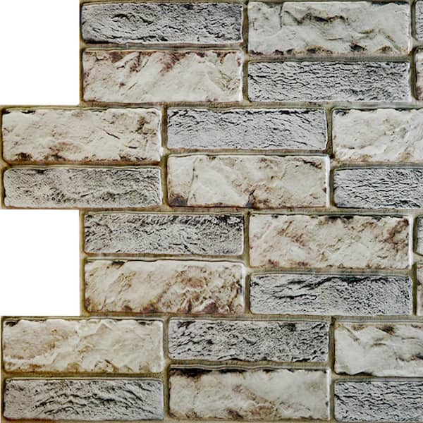 Dundee Deco 3D Falkirk Retro 20/1000 in. x 38 in. x 19 in. Dark Beige Grey Faux Old Brick PVC Wall Panel