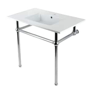 Fauceture 37 in. Ceramic Console Sink Set with Brass Legs in White/Polished Chrome