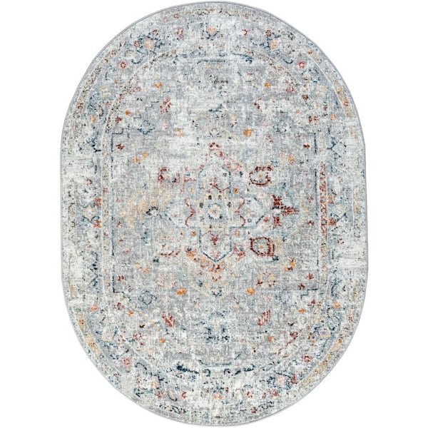 Wakefield Oriental Silver 5 ft. x 8ft. Oval Indoor Area Rug