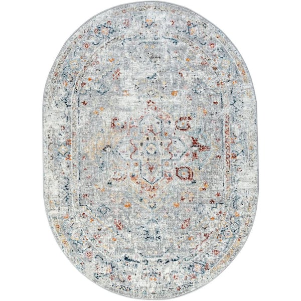 Tayse Rugs Wakefield Oriental Silver 5 ft. x 8ft. Oval Indoor Area Rug