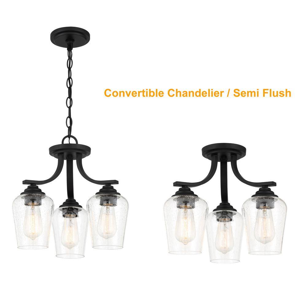 Shyloh Coal Finish 3-Light Convertible Chandelier with Clear Seeded Glass