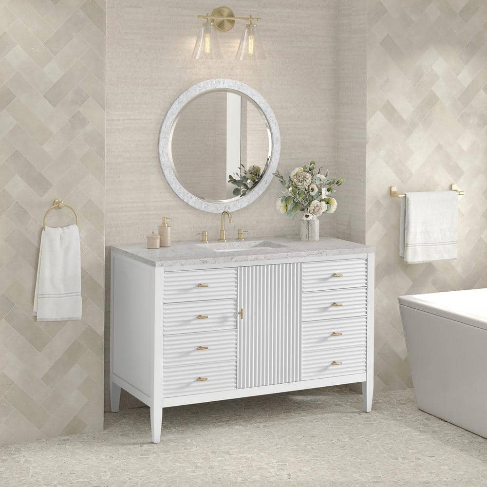 Myrrin 48.0 in. W x 23.5 in. D x 34.06 in. H Single Bathroom Vanity Bright White and Eternal Jasmine Pearl Quartz Top price history on PriceWatchPro