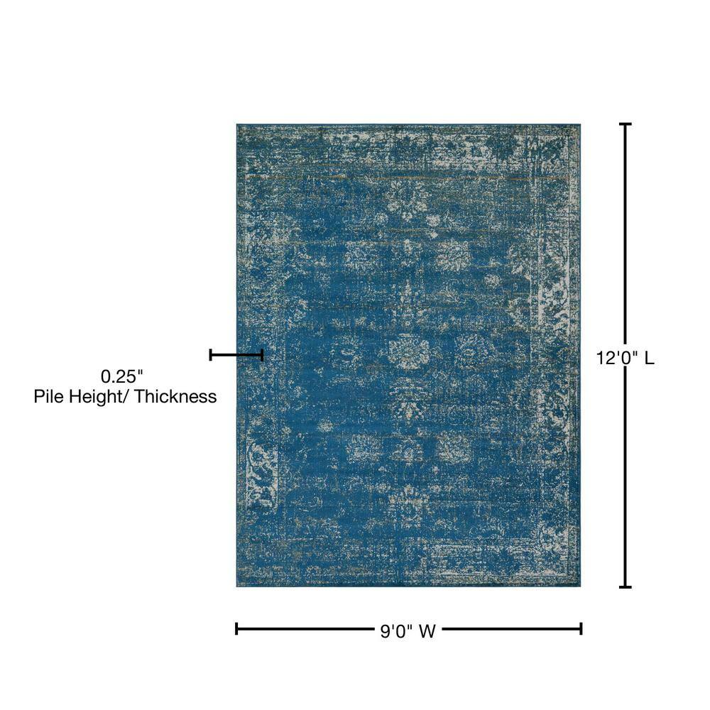 Blue Rectangular Easy Care Stain-Resistant Indoor Area Rug