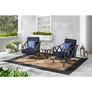 Harmony Hill 3-Piece Black Steel Outdoor Patio Motion Conversation Set with CushionGuard Midnight Navy Blue Cushions