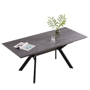 70.8 in. Rectangle Gray Modern Industrial MDF Wooden Extendable Dining Table (Seats 6)
