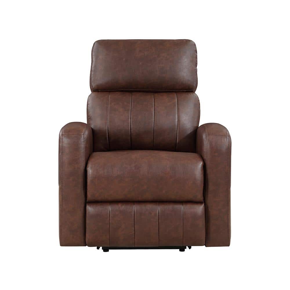 Brown Faux Leather Power Lift Recliner with Wood Frame