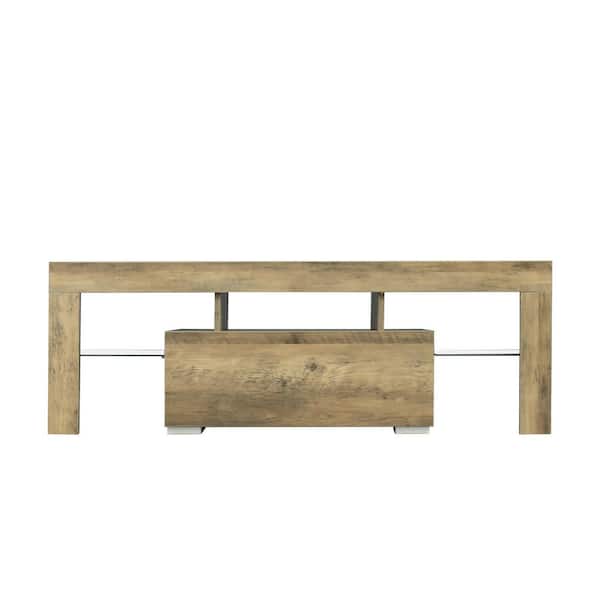 Unbranded 52 in. Walnut Retro Wooden TV Stand with 1 Storage Drawers Fits TV's up to 55 in. with RGB Light