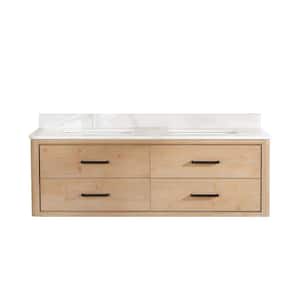 Cristo 60 in. W x 22 in. D x 20.6 in. H Double Sink Bath Vanity in Fir Wood Brown with White Quartz Stone Top