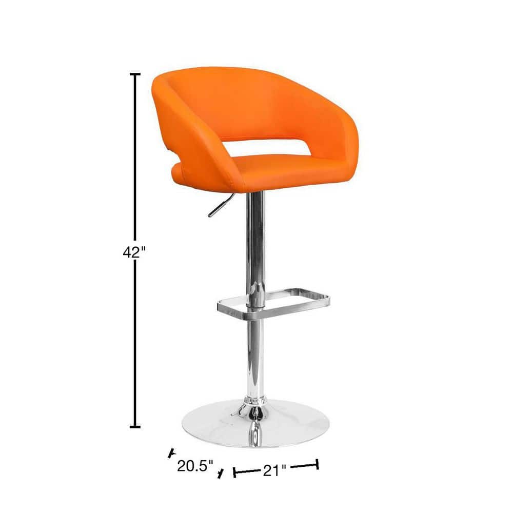 Orange Vinyl Adjustable Height Swivel Barstool with Chrome Base