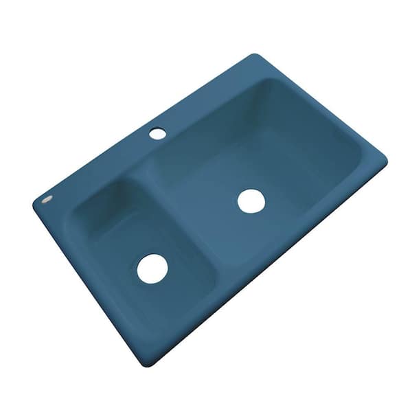 Thermocast Wyndham Drop-In Acrylic 33 in. 1-Hole Double Basin Kitchen Sink in Rhapsody Blue