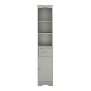 13.4 in. W x 9.1 in. D x 66.9 in. H Gray MDF Bathroom Linen Cabinet with Drawer and Adjustable Shelves