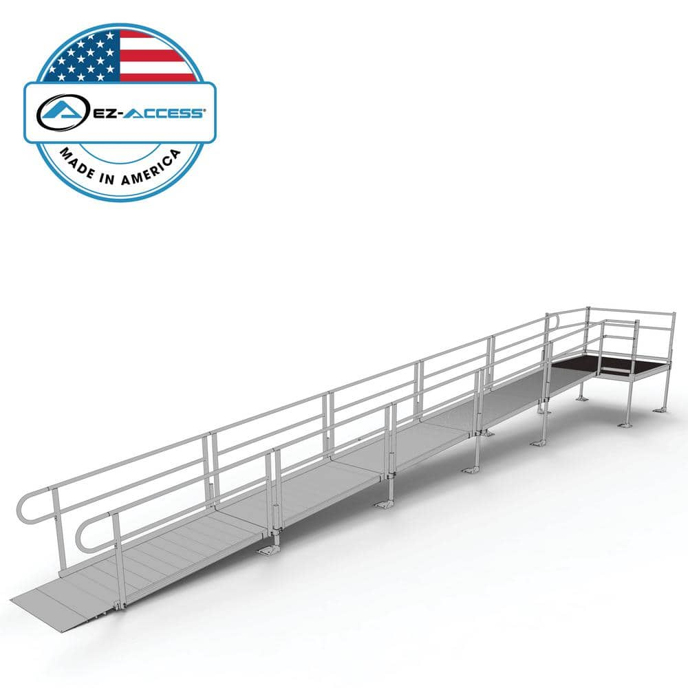 EZ-ACCESS PATHWAY 30 ft. Straight Aluminum Wheelchair Ramp Kit with Solid Surface Tread, 2-Line Handrails and 5 ft. Top Platform