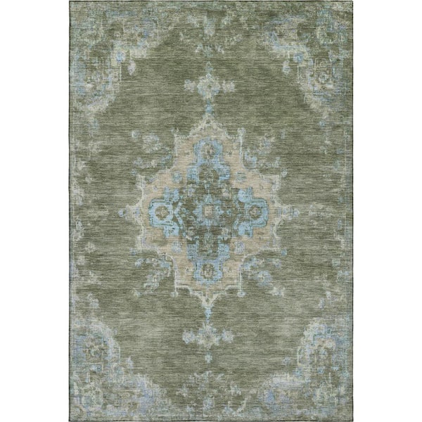 Mayfield Premium Machine Washable Abstract AMF2321 Basil 10 ft. x 14 ft. Area Rug