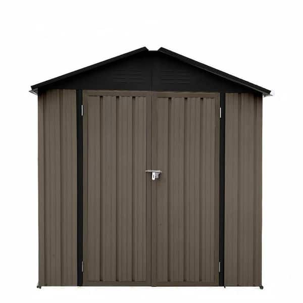 6 ft. W x 4 ft. D Metal Outdoor Shed with Double Pitched Roof and Double Sliding Door (24 sq. ft. ) In Brown and Black