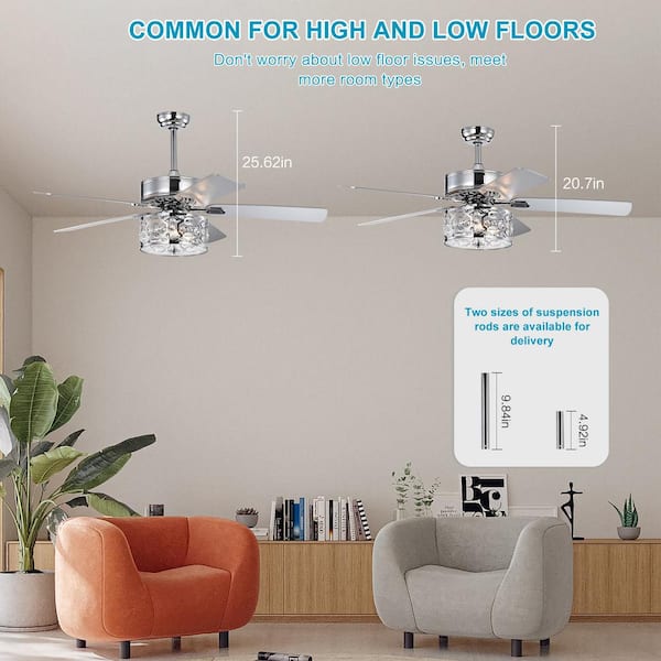 Keazile Balder 52 in. Indoor Chrome Crystal Ceiling Fan with Remote Control  and Reversible Motor KZ-Y52CAC3002R-CH