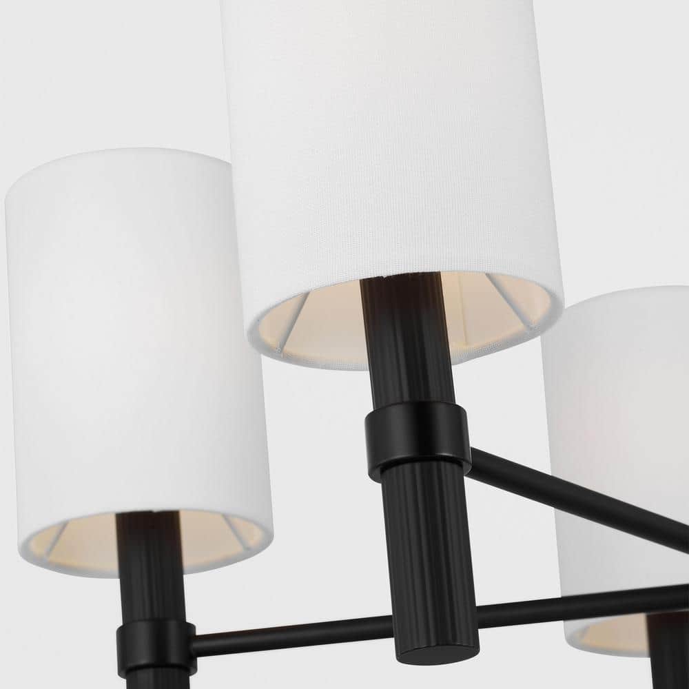 Midnight Black 5-Light Chandelier with White Linen Shades