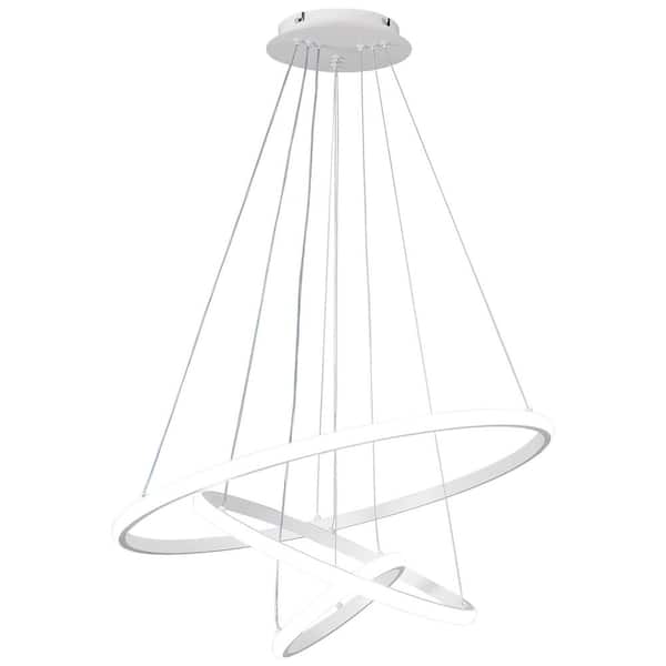 23.6 in. 3-Light White Modern Integrated LED Chandelier 3-Tier Pendant Light for Living Room
