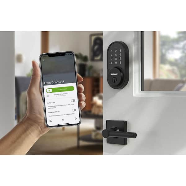 Round Matte Black Electronic Single Cylinder Deadbolt Wi-Fi Enabled Powered by Hubspace