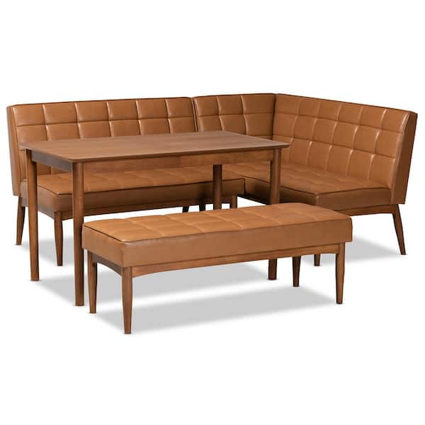 Baxton Studio Sanford 4-Piece Tan and Walnut Brown Dining Nook Set