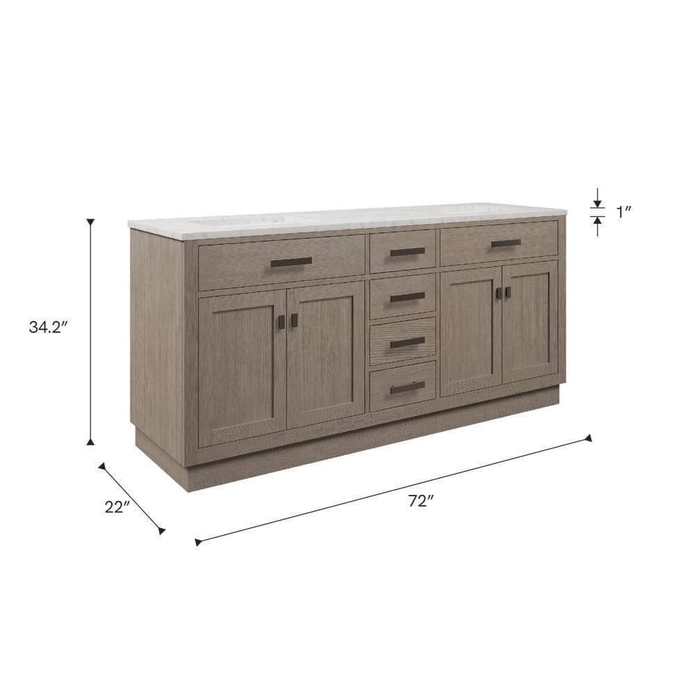Gray Double Freestanding Bathroom Vanity with Marble Top