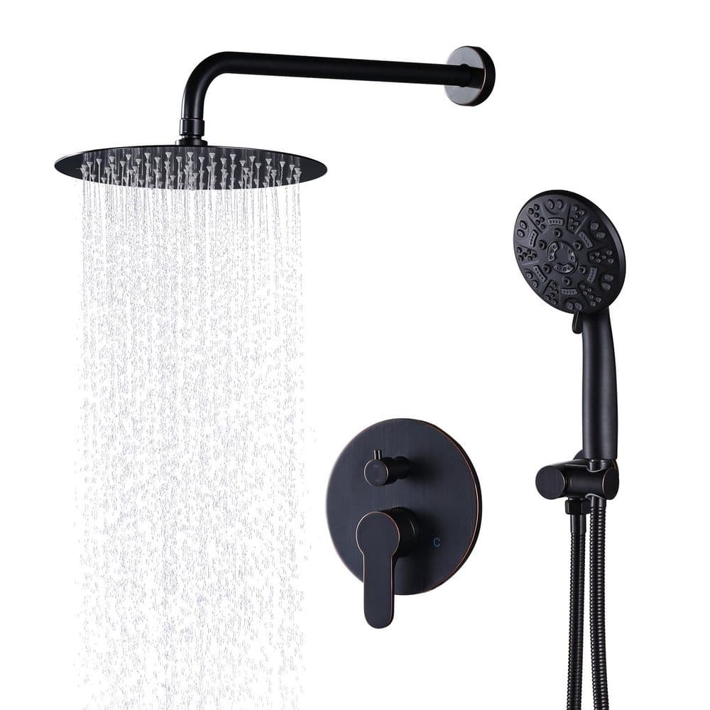 9-Spray 10 in. Wall Mounted Fixed Round Shower Head and Handheld Shower Head with 1.8 GPM Brass Valve in Bronze price history on PriceWatchPro
