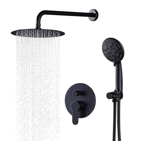 9-Spray 10 in. Wall Mounted Fixed Round Shower Head and Handheld Shower Head with 1.8 GPM Brass Valve in Bronze