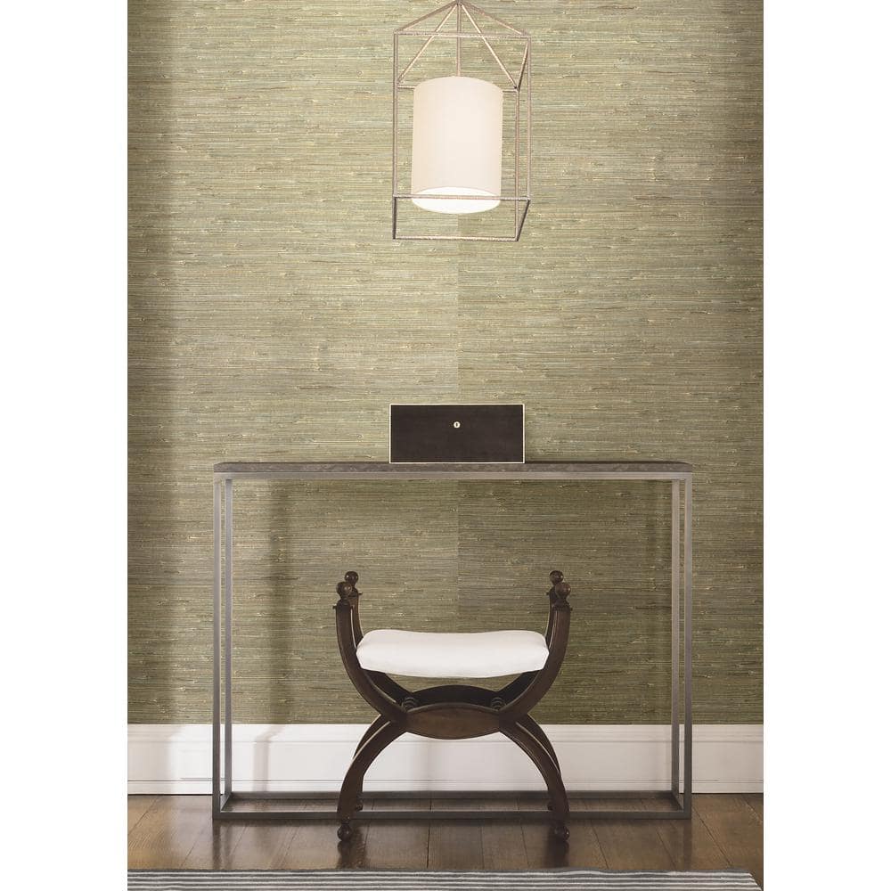 Iriga Grey and Gold Grasscloth Wallpaper Roll