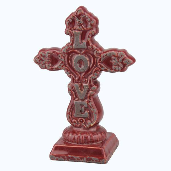 Stonebriar Collection 5.5 in. x 8 in. Love Ceramic Cross Pedestal
