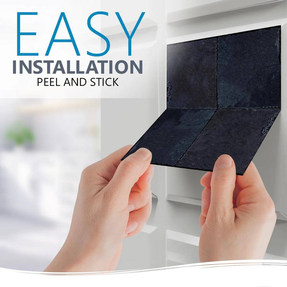 Dark Slate Gray Vinyl Peel and Stick Wall Tiles, 8x8-inch