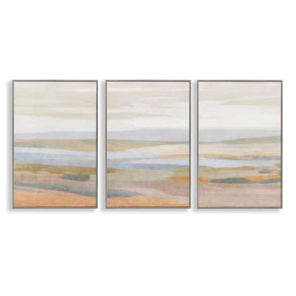 Stupell Industries Beachy Mellow Landscapes by Suzanne Nicoll 3-Pieces Gray Framed Nature Giclee Art Print 18 in. x 12 in.