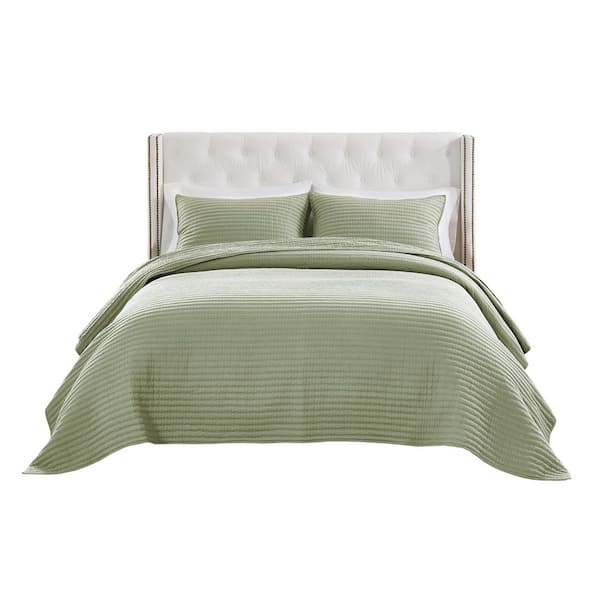 Greenland Home Fashions Monterrey 3-Piece Solid Sage Cotton Blend King/Cal King Quilt Set