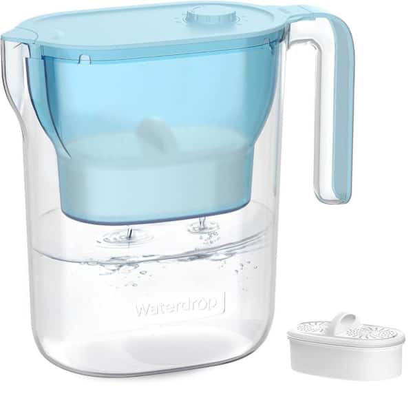 Water Filter Pitcher with 1+1 Filters, NSF Certified, Reduces Chlorine, PFOA/PFOS, 200 gal. Long-Life, Blue