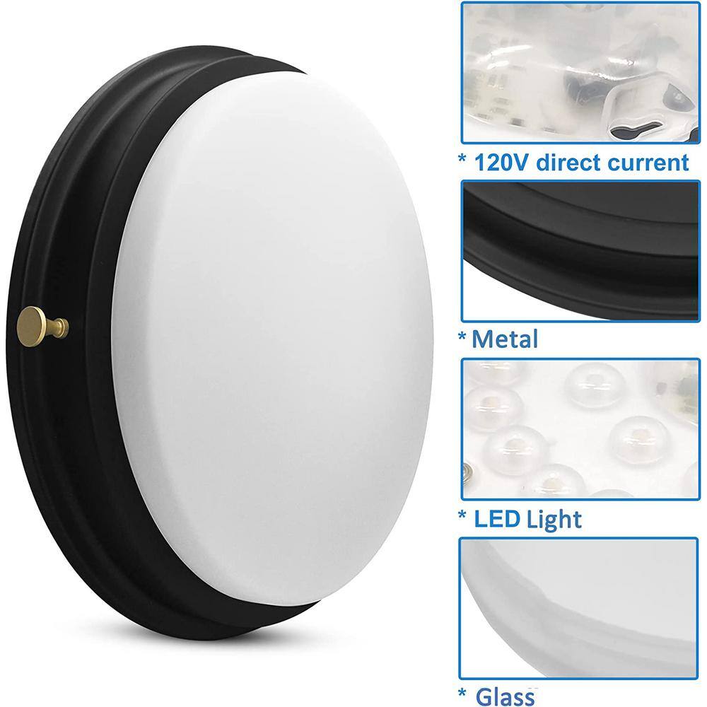 14'' Matte Black LED Flush Mount Ceiling Light with Frosted Glass Shade