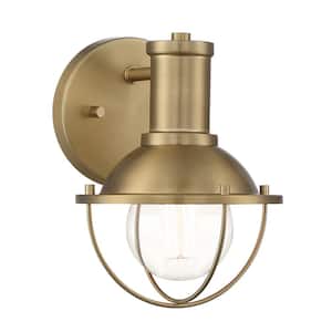 Dalton 5.25 in. 1-Light Brushed Gold Industrial Wall Sconce with Metal Cage