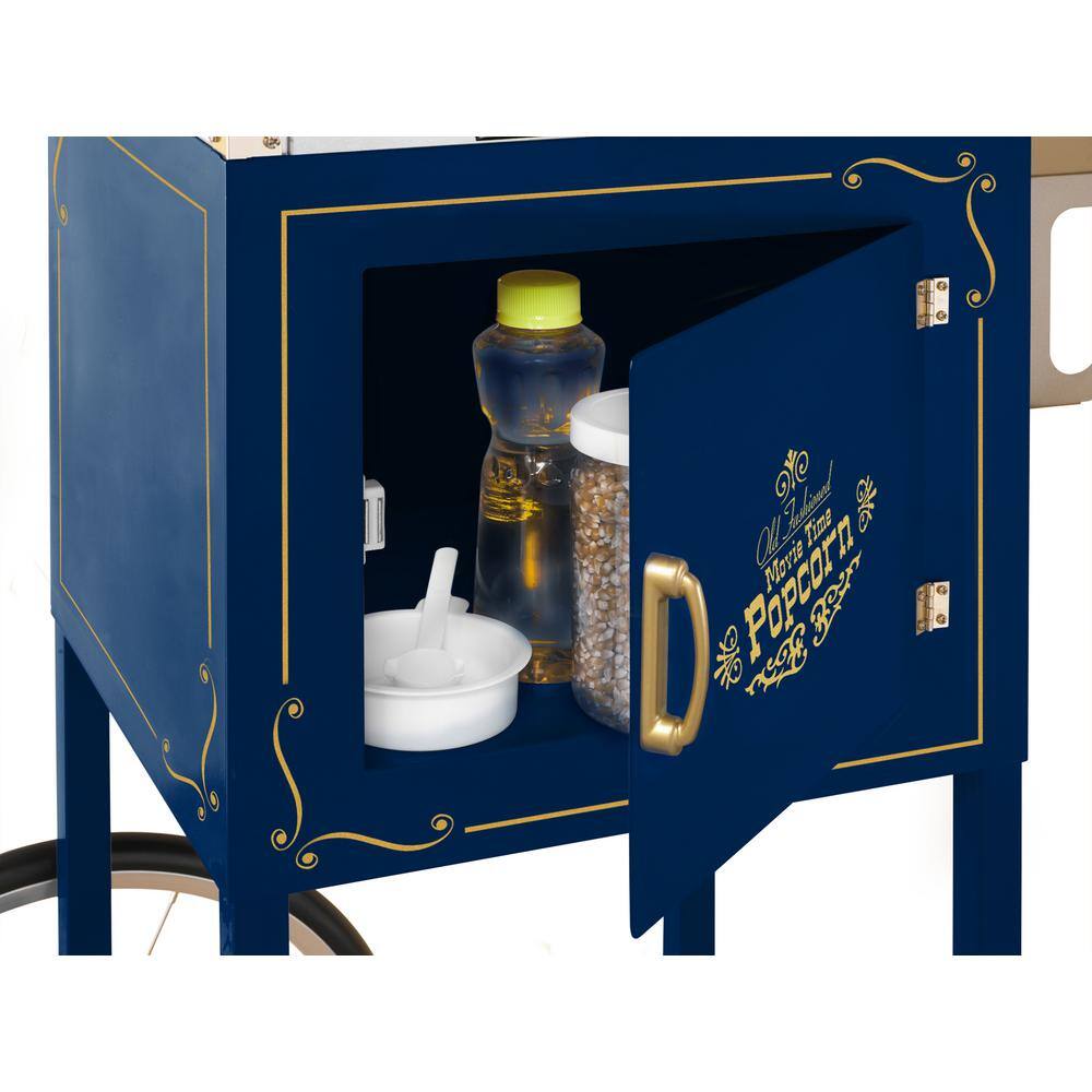 Navy and Gold Vintage Popcorn Cart with 8-Ounce Kettle