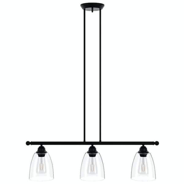 aiwen 30 in. 3-Light Black Kitchen Island Linear Pendant Light Metal Farmhouse Chandeliers with Glass Shade