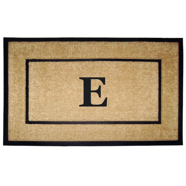 Nedia Home Coir with Rubber Frame Door Mat Single Picture Frame, Monogram E - 30 in. x 48 in.