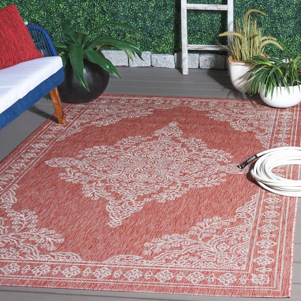 Courtyard Red/Beige 5 ft. x 8 ft. Medallion Ornate Indoor/Outdoor Area Rug