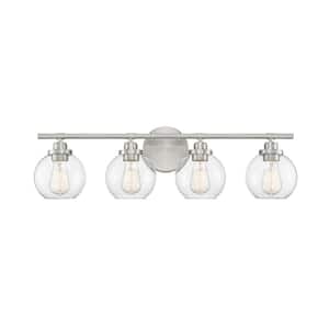 Carson 30 in. W x 8.5 in. H 4-Light Satin Nickel Bathroom Vanity Light with Clear Glass Shades