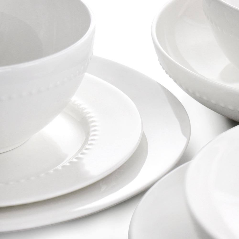 White Porcelain Embossed 16-Piece Dinnerware Set, Service for 4