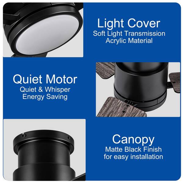 Jushua 52 in. Black DC Motor Downrod Mount Standard Ceiling Fan