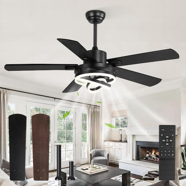 HINNIXY 52 in. Indoor Black Farmhouse 6-Speed 5-Dual Finish Blade Chandelier Ceiling Fan with Light Kit and Remote Control