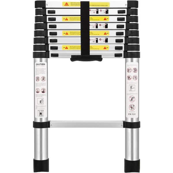 8.5ft Aluminum Telescoping Ladder with Anti-Slip Rubber and Stabilizer Bar