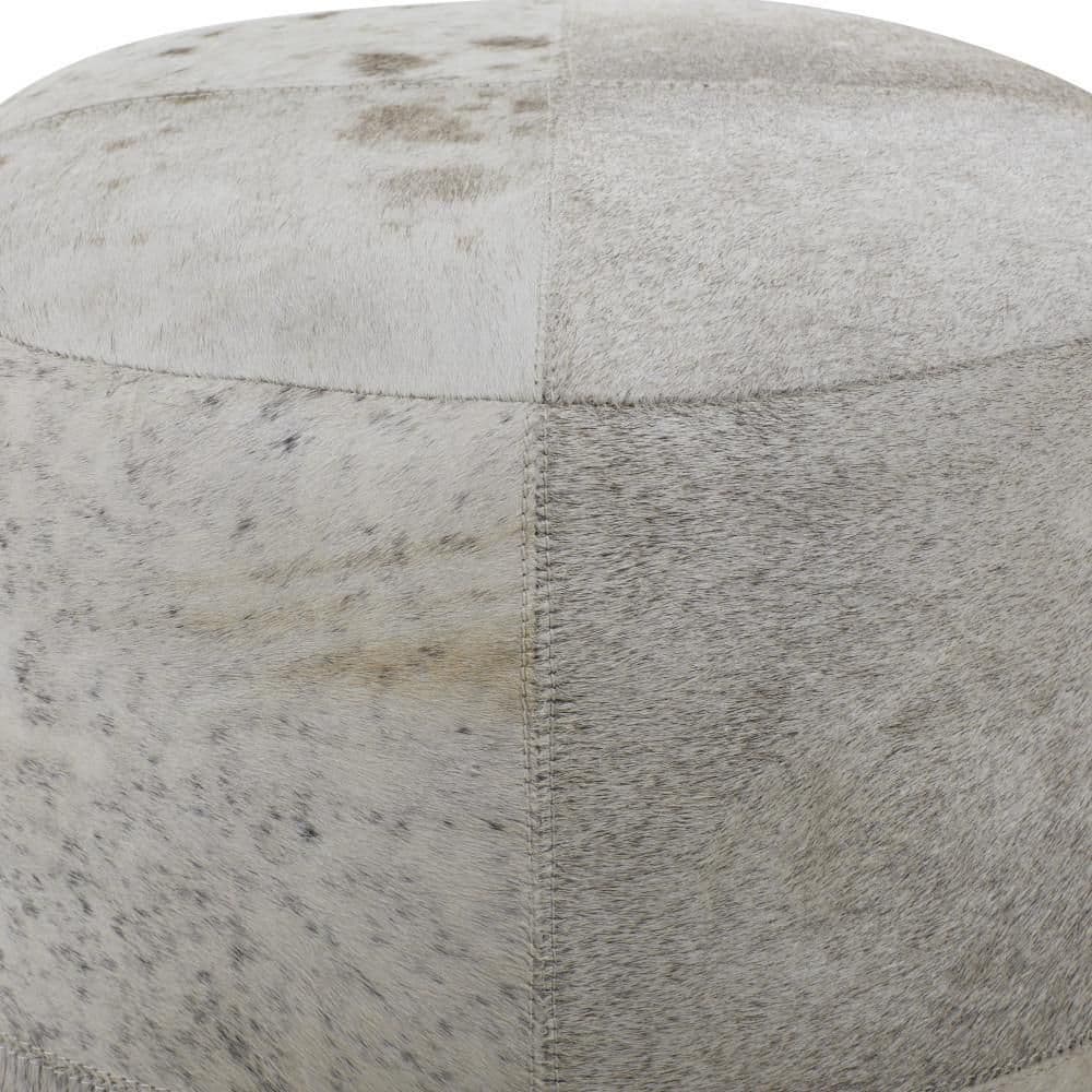 Gray Handmade Cowhide Patchwork Pouf Ottoman 16" x 16" x 16"