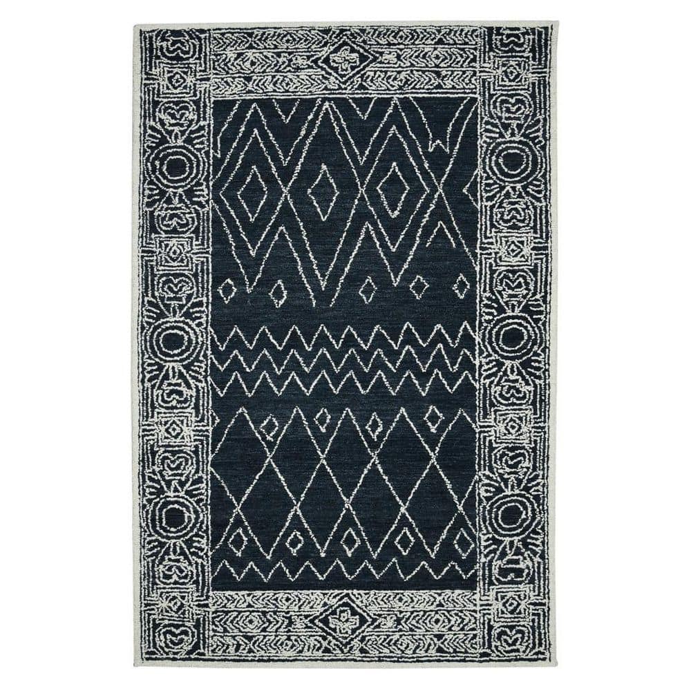 8' X 10' Charcoal And Ivory Wool Southwestern Hand Hooked Area Rug price history on PriceWatchPro