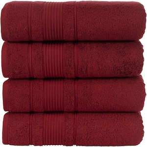 4-Piece Set Premium Quality Bath Towels for Bathroom, Quick Dry Soft and Absorbent 100% Cotton, Burgundy
