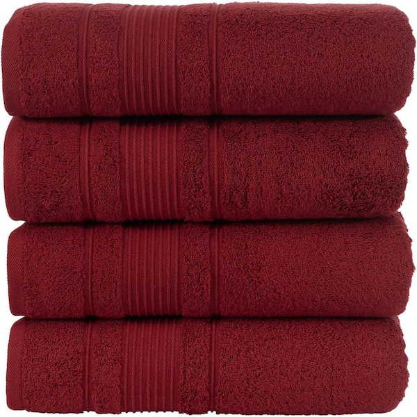 Aoibox 4-Piece Set Premium Quality Bath Towels for Bathroom, Quick Dry Soft and Absorbent 100% Cotton, Burgundy