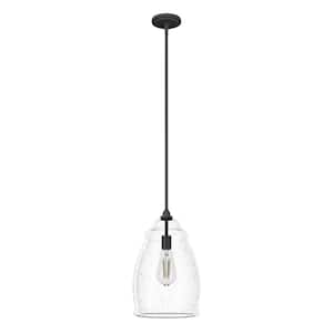 Dunshire 1-Light Noble Bronze Island Pendant Light with Clear Seeded Curved Vase Glass Shade
